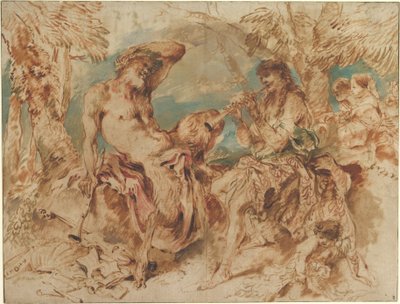 Youth Playing a Pipe for a Satyr by Castiglione Castiglione